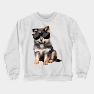 Finnish Lapphund Puppy Wearing Sunglasses Crewneck Sweatshirt